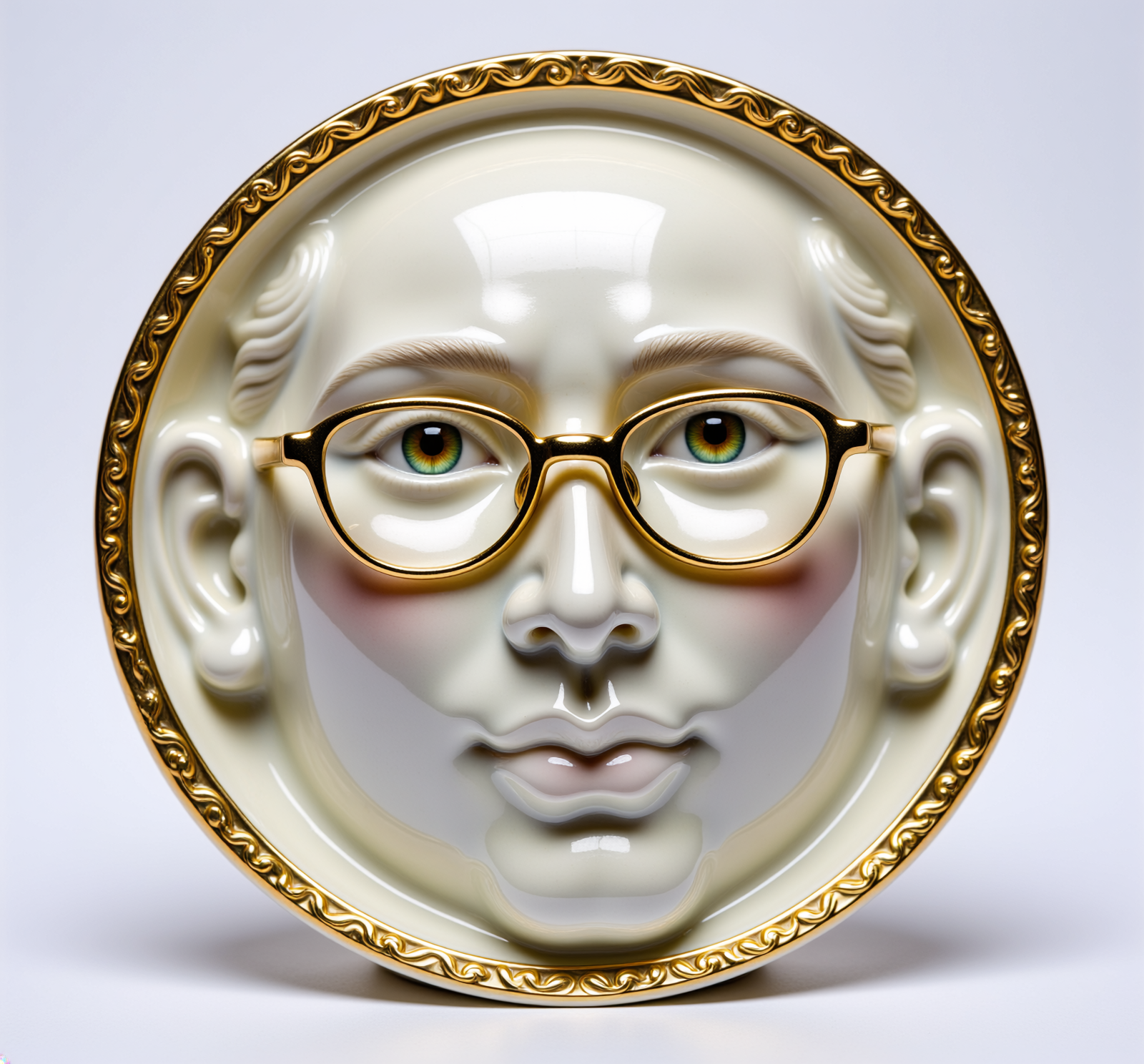 Firefly_ornate vintage bone china sculpture of THE FACE, with glasses, caustic light patterns 634131